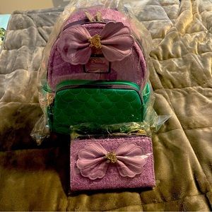 Loungefly Exclusive - Ariel Sequin Mini Backpack And Wallet BRAND NEW